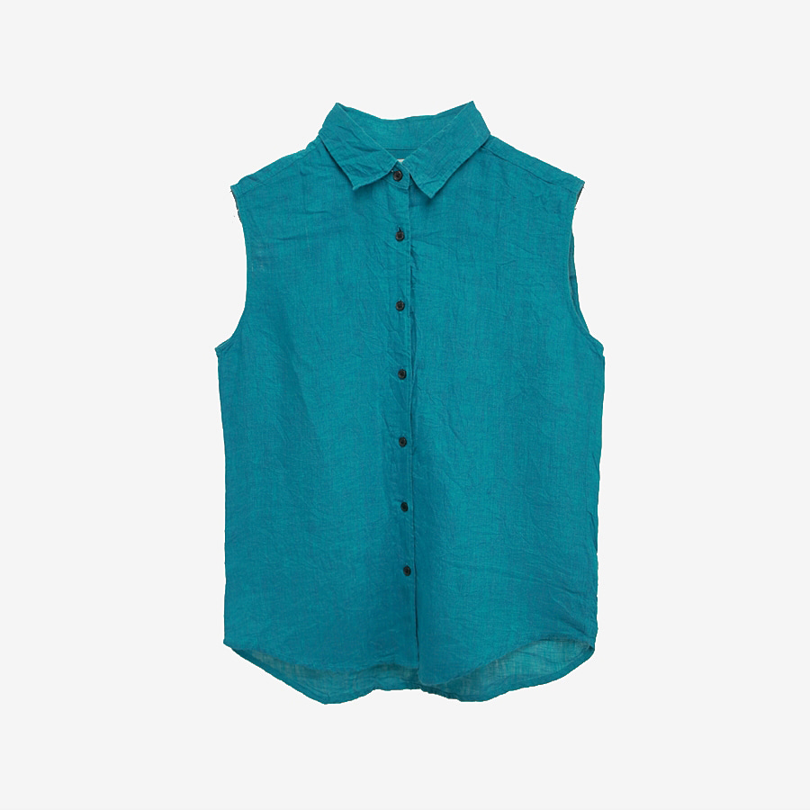 [UNIQLO] 유니클로 린넨 100% 민소매 셔츠 Blue Green / size women S 빈티지 편집샵