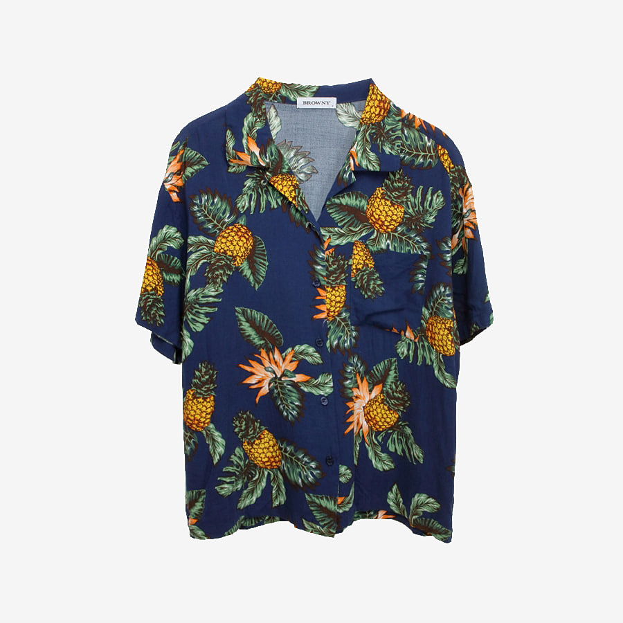 [BROWNY] 브라우니 레이온 하와이안 반팔 셔츠 Multi / size women F 빈티지 편집샵